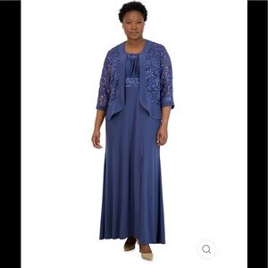 NWT,R&M Richards Two-Piece Ruffle Front Lace Jacket Dress,denim